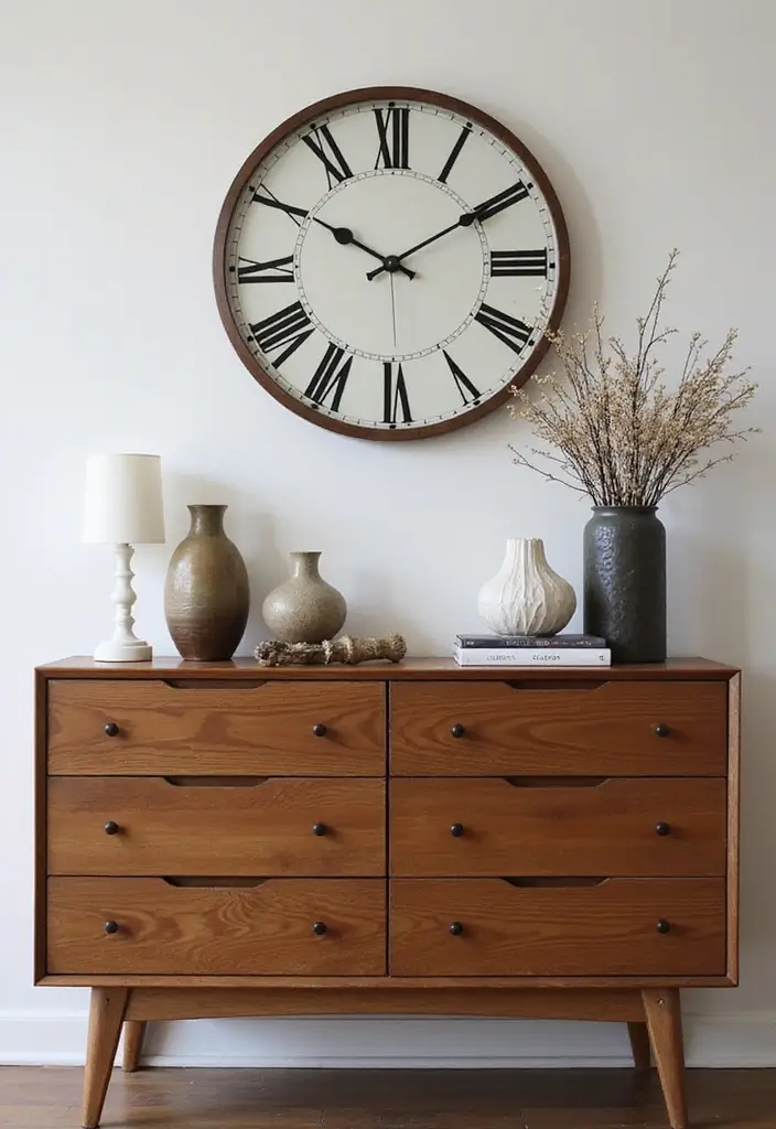 25 Bedroom Dresser Decor Ideas That Make the Room Feel Complete 15 25 Bedroom Dresser Decor Ideas That Make the Room Feel Complete - 14. A Statement Clock