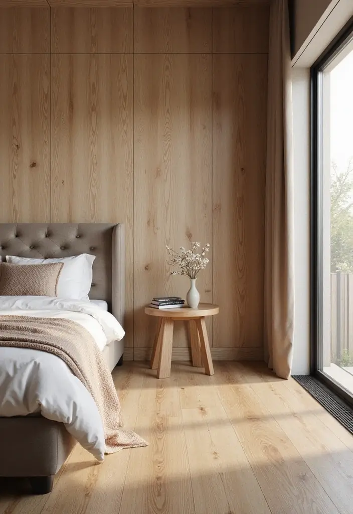25 Bedroom Wall Tiles Ideas That Feel Modern and Elegant 16 25 Bedroom Wall Tiles Ideas That Feel Modern and Elegant - 15. Wood-Look Porcelain Tiles