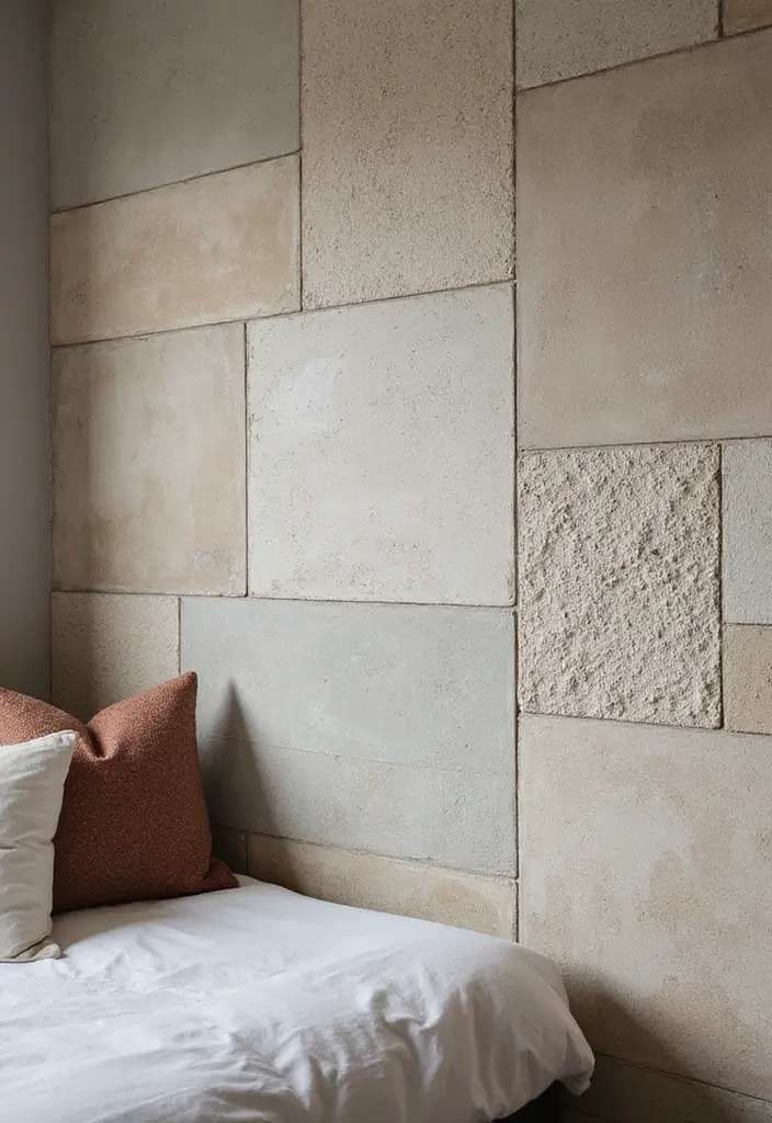 25 Bedroom Wall Tiles Ideas That Feel Modern and Elegant 17 25 Bedroom Wall Tiles Ideas That Feel Modern and Elegant - 16. Textured Plaster Tiles
