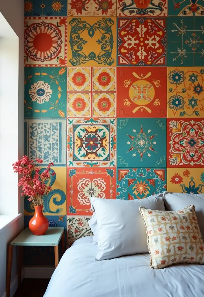 25 Bedroom Wall Tiles Ideas That Feel Modern and Elegant 24 25 Bedroom Wall Tiles Ideas That Feel Modern and Elegant - 23. Colorful Patterned Tiles