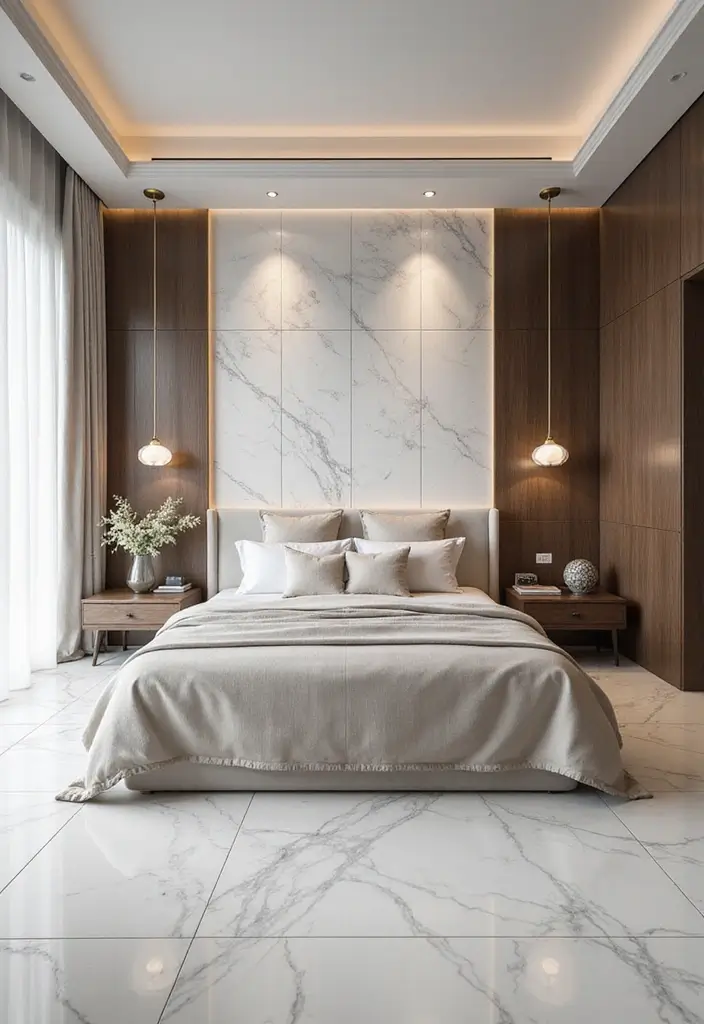 25 Bedroom Wall Tiles Ideas That Feel Modern and Elegant 10 25 Bedroom Wall Tiles Ideas That Feel Modern and Elegant - 9. Luxurious Marble Tiles