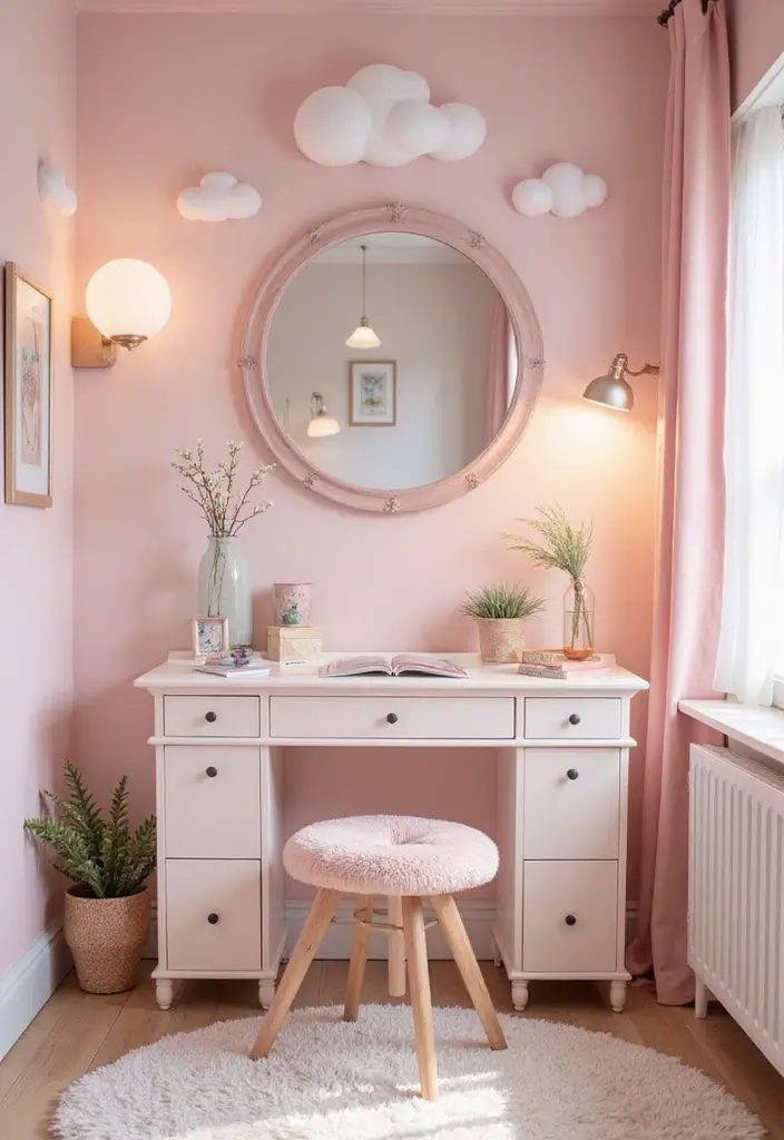 25 Bedroom with Vanity Ideas That Feel Glamorous & Practical 17 25 Bedroom with Vanity Ideas That Feel Glamorous & Practical - 16. Soft Pastels and Whimsical Elements