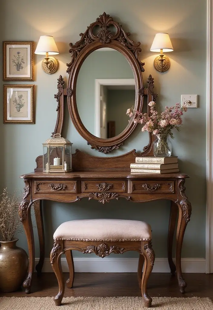 25 Bedroom with Vanity Ideas That Feel Glamorous & Practical 3 25 Bedroom with Vanity Ideas That Feel Glamorous & Practical - 2. Vintage-Inspired Glamour