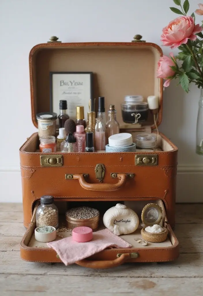 25 Bedroom with Vanity Ideas That Feel Glamorous & Practical 23 25 Bedroom with Vanity Ideas That Feel Glamorous & Practical - 22. Vintage Suitcase Vanity