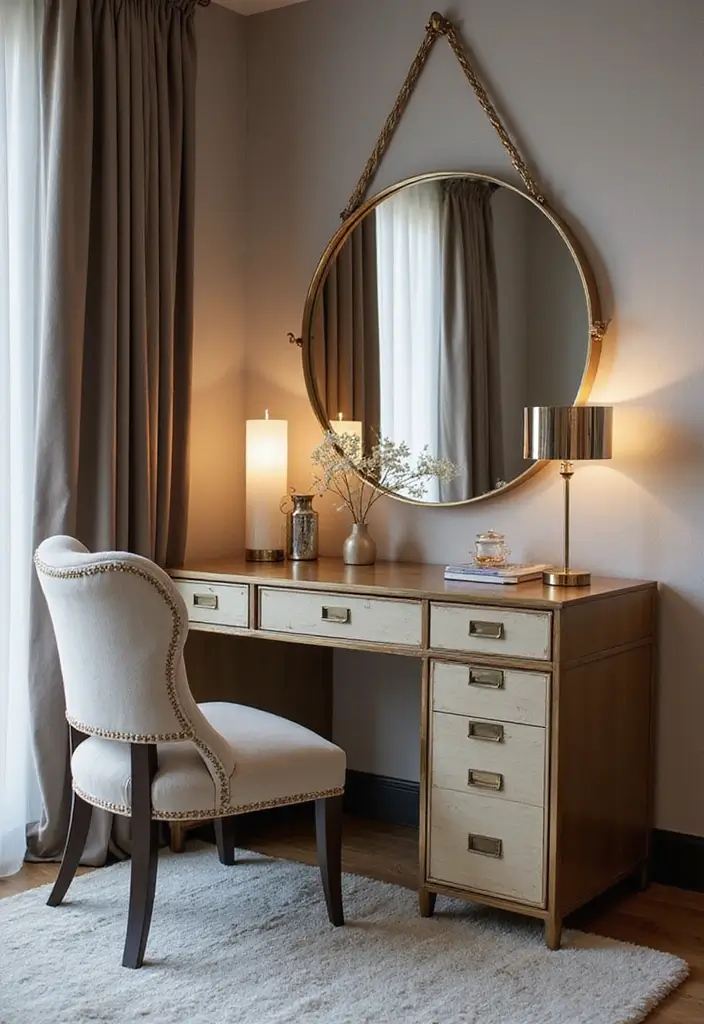 25 Bedroom with Vanity Ideas That Feel Glamorous & Practical 4 25 Bedroom with Vanity Ideas That Feel Glamorous & Practical - 3. Modern Glam with Metallic Accents