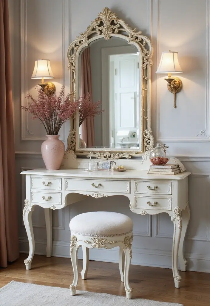25 Bedroom with Vanity Ideas That Feel Glamorous & Practical 6 25 Bedroom with Vanity Ideas That Feel Glamorous & Practical - 5. Elegant Dressing Table Setup
