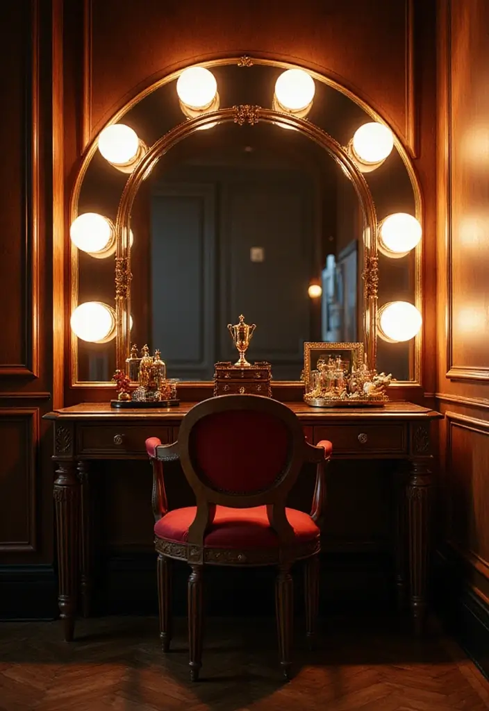 25 Bedroom with Vanity Ideas That Feel Glamorous & Practical 7 25 Bedroom with Vanity Ideas That Feel Glamorous & Practical - 6. Glamorous Hollywood Style
