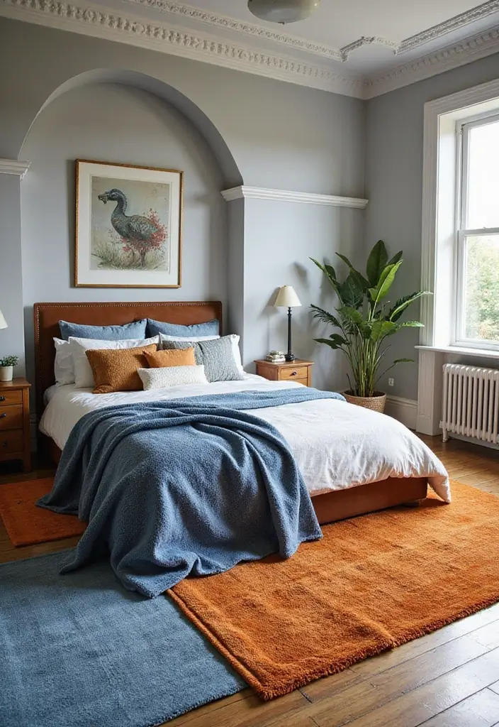 25 Blue and Orange Bedroom Ideas That Are Vibrant & Unexpected 11 25 Blue and Orange Bedroom Ideas That Are Vibrant & Unexpected - 10. Layering with Rugs