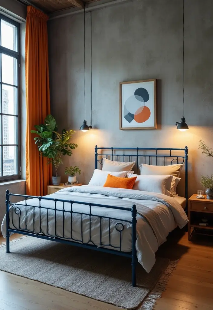 25 Blue and Orange Bedroom Ideas That Are Vibrant & Unexpected 13 25 Blue and Orange Bedroom Ideas That Are Vibrant & Unexpected - 12. Industrial Chic