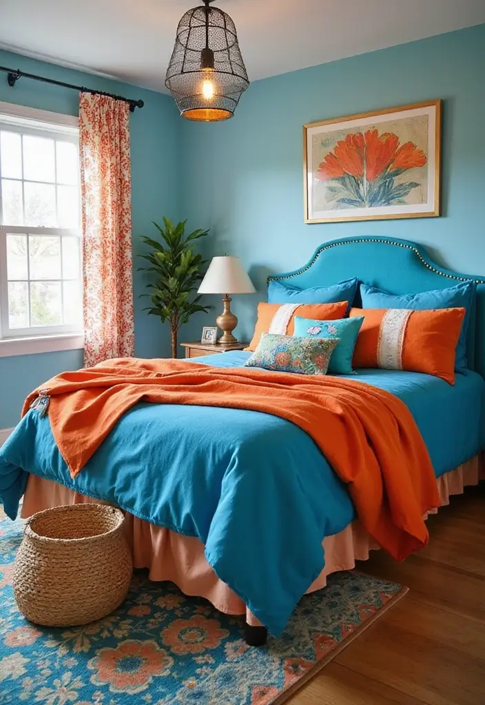 25 Blue and Orange Bedroom Ideas That Are Vibrant & Unexpected 17 25 Blue and Orange Bedroom Ideas That Are Vibrant & Unexpected - 16. Bright Bedding Choices