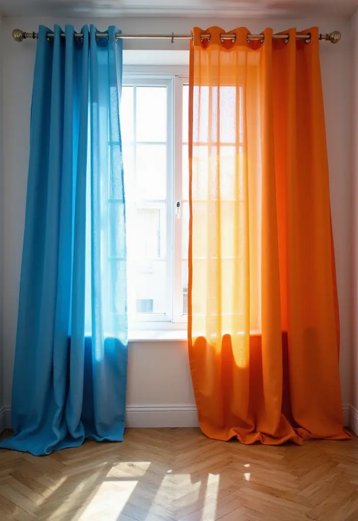 25 Blue and Orange Bedroom Ideas That Are Vibrant & Unexpected 19 25 Blue and Orange Bedroom Ideas That Are Vibrant & Unexpected - 18. Curtains and Window Treatments