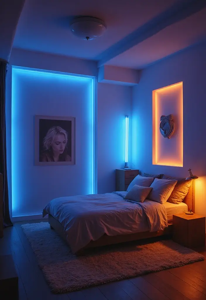 25 Blue and Orange Bedroom Ideas That Are Vibrant & Unexpected 24 25 Blue and Orange Bedroom Ideas That Are Vibrant & Unexpected - 23. Creative Lighting