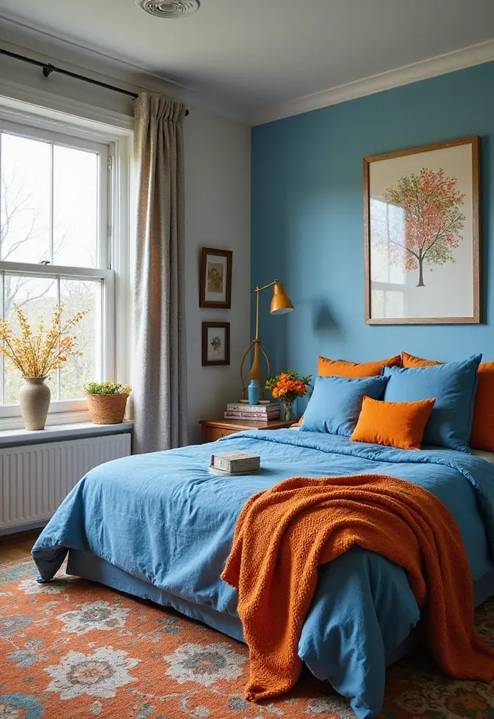25 Blue and Orange Bedroom Ideas That Are Vibrant & Unexpected 25 25 Blue and Orange Bedroom Ideas That Are Vibrant & Unexpected - 24. Seasonal Decor Swaps