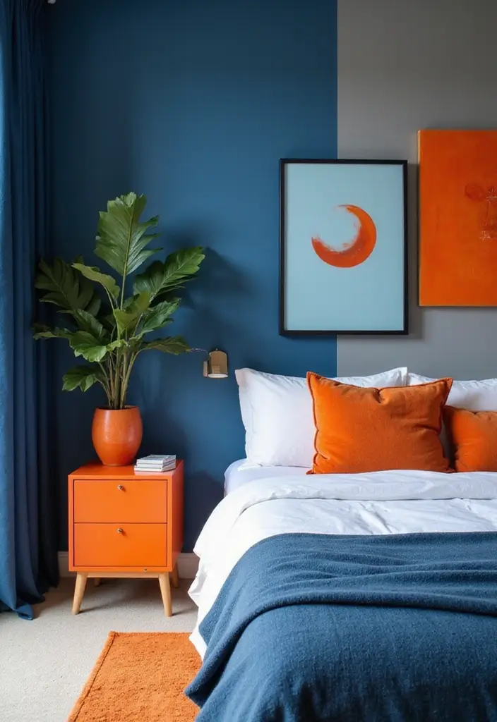 25 Blue and Orange Bedroom Ideas That Are Vibrant & Unexpected 6 25 Blue and Orange Bedroom Ideas That Are Vibrant & Unexpected - 5. Bold Accent Wall