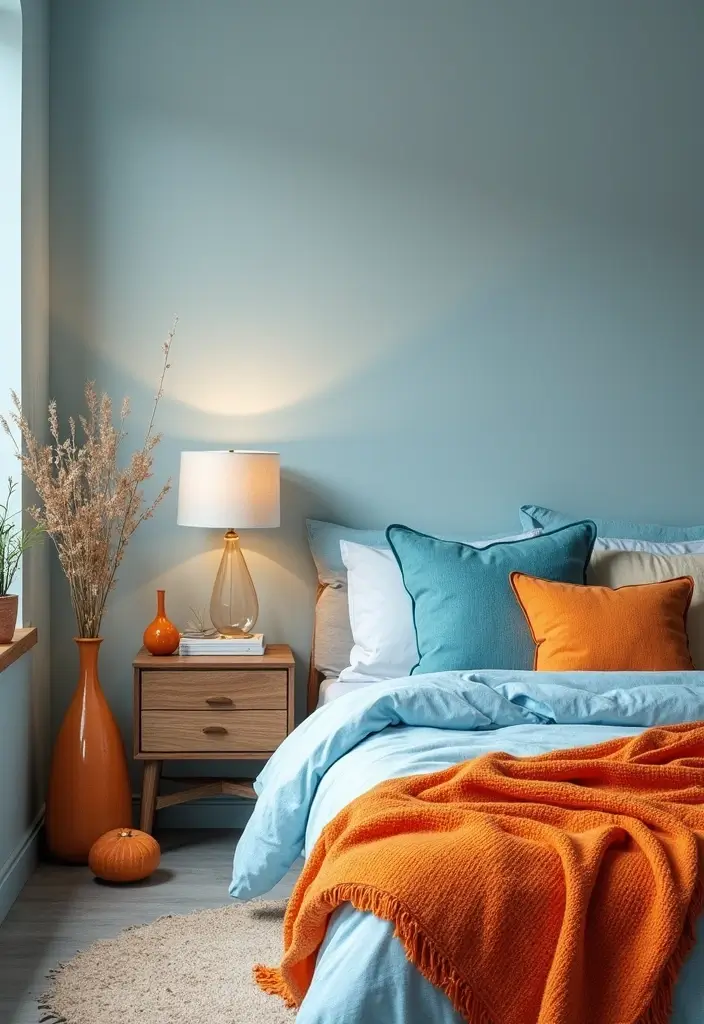 25 Blue and Orange Bedroom Ideas That Are Vibrant & Unexpected 7 25 Blue and Orange Bedroom Ideas That Are Vibrant & Unexpected - 6. Playful Use of Accessories
