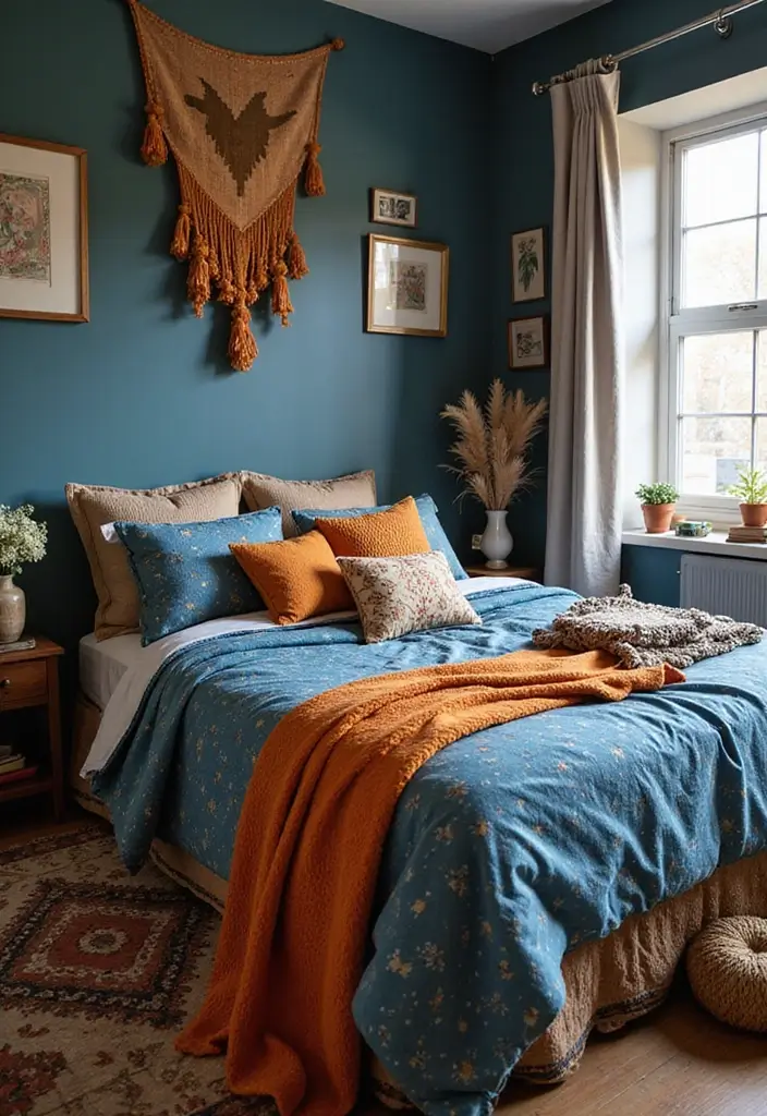 25 Blue and Orange Bedroom Ideas That Are Vibrant & Unexpected 8 25 Blue and Orange Bedroom Ideas That Are Vibrant & Unexpected - 7. Bohemian Charm