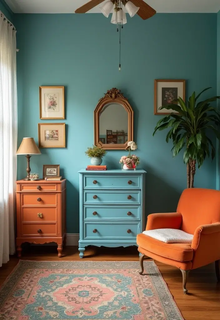 25 Blue and Orange Bedroom Ideas That Are Vibrant & Unexpected 10 25 Blue and Orange Bedroom Ideas That Are Vibrant & Unexpected - 9. Vintage Finds