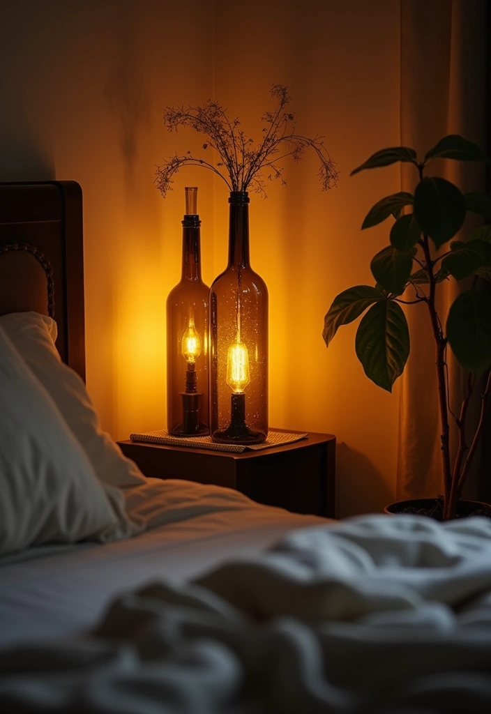 25 Cozy Bedroom Lighting Ideas That Set the Perfect Mood 23 25 Cozy Bedroom Lighting Ideas That Set the Perfect Mood - 22. Upcycled Wine Bottle Lights