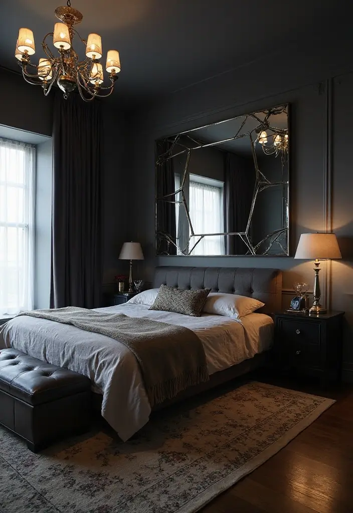25 Dark Furniture Bedroom Ideas That Feel Rich and Dramatic 12 25 Dark Furniture Bedroom Ideas That Feel Rich and Dramatic - 11. Mirrored Accents