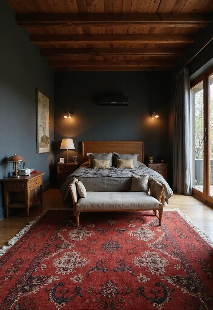 25 Dark Furniture Bedroom Ideas That Feel Rich and Dramatic 17 25 Dark Furniture Bedroom Ideas That Feel Rich and Dramatic - 16. Richly Colored Rugs