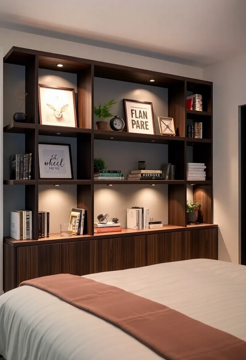 25 Dark Furniture Bedroom Ideas That Feel Rich and Dramatic 19 25 Dark Furniture Bedroom Ideas That Feel Rich and Dramatic - 18. Open Shelving