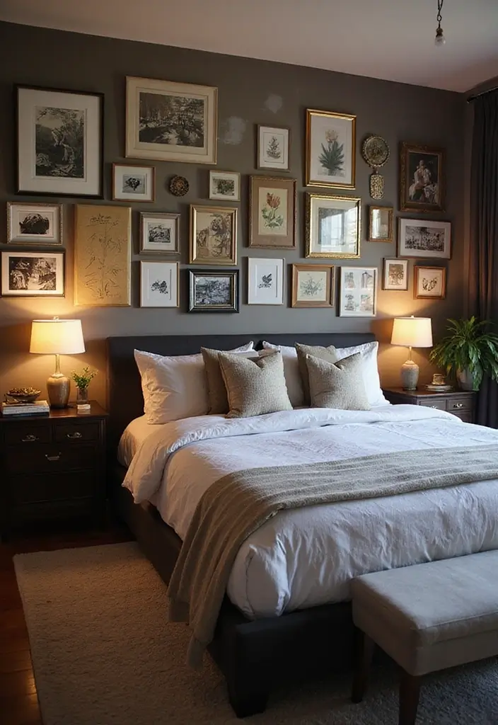 25 Dark Furniture Bedroom Ideas That Feel Rich and Dramatic 22 25 Dark Furniture Bedroom Ideas That Feel Rich and Dramatic - 21. Personalized Gallery Walls