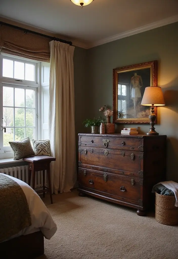 25 Dark Furniture Bedroom Ideas That Feel Rich and Dramatic 24 25 Dark Furniture Bedroom Ideas That Feel Rich and Dramatic - 23. Vintage Trunks as Storage