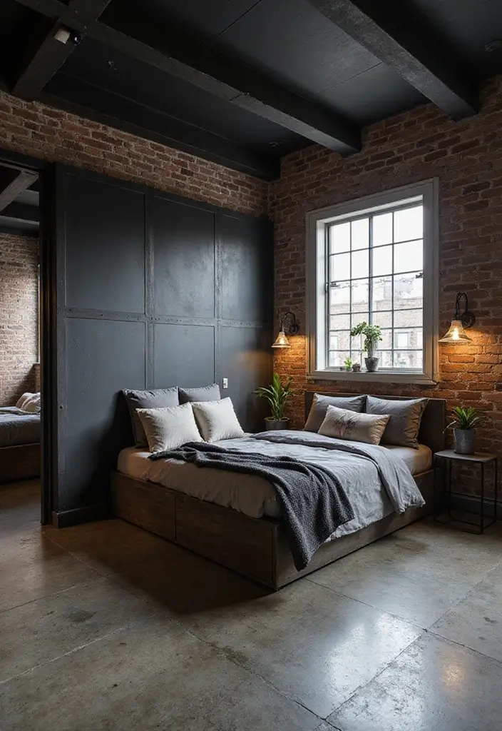 25 Dark Furniture Bedroom Ideas That Feel Rich and Dramatic 10 25 Dark Furniture Bedroom Ideas That Feel Rich and Dramatic - 9. Industrial Touches