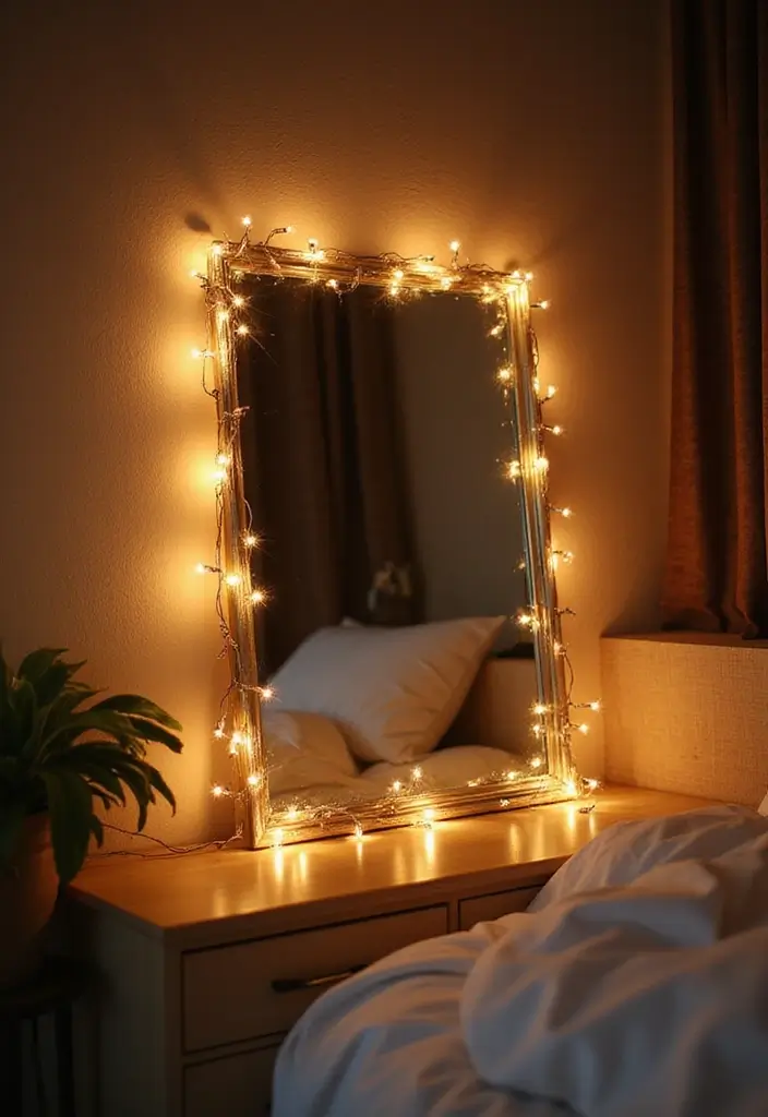 25 Fairy Lights Bedroom Ideas That Feel Dreamy and Magical 11 25 Fairy Lights Bedroom Ideas That Feel Dreamy and Magical - 10. Fairy Lights Around the Mirror