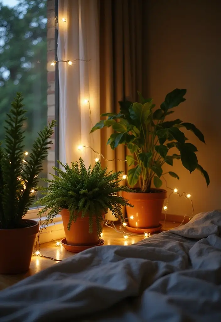 25 Fairy Lights Bedroom Ideas That Feel Dreamy and Magical 13 25 Fairy Lights Bedroom Ideas That Feel Dreamy and Magical - 12. Fairy Lights in Plants