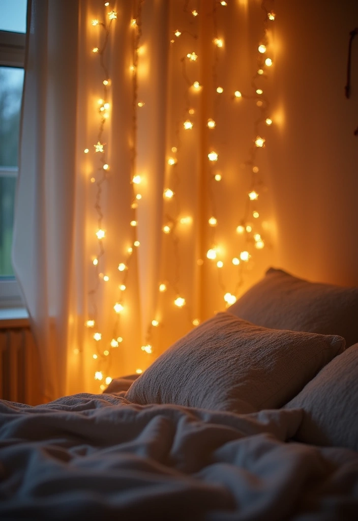 25 Fairy Lights Bedroom Ideas That Feel Dreamy and Magical 6 25 Fairy Lights Bedroom Ideas That Feel Dreamy and Magical - 5. Bedside String Light Curtain