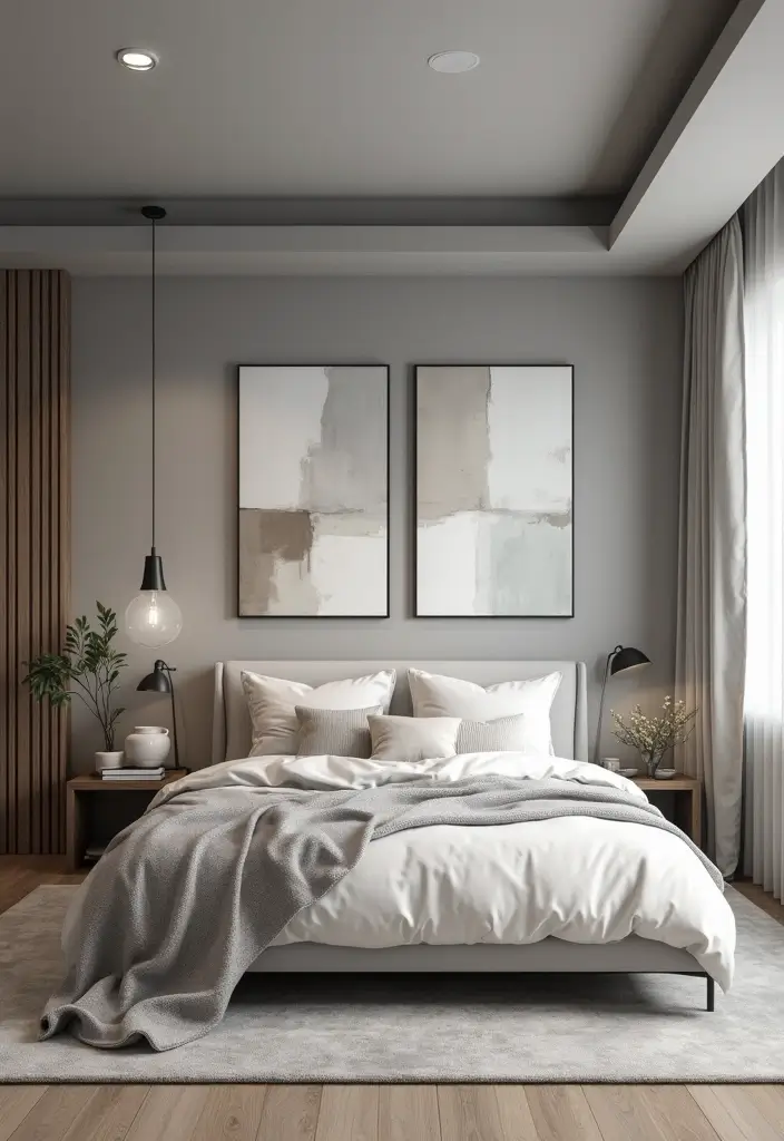 25 Grey Bedroom Ideas Aesthetic That Feel Calm & Minimalist 11 25 Grey Bedroom Ideas Aesthetic That Feel Calm & Minimalist - 10. Artistic Touch
