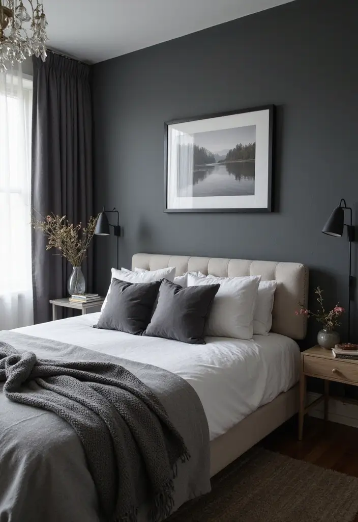 25 Grey Bedroom Ideas Aesthetic That Feel Calm & Minimalist 16 25 Grey Bedroom Ideas Aesthetic That Feel Calm & Minimalist - 15. Darker Grey Accents