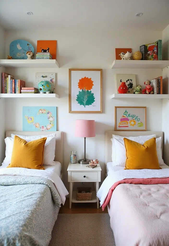 25 Kids Bedroom Ideas Shared Boy and Girl That Work Perfectly 13 25 Kids Bedroom Ideas Shared Boy and Girl That Work Perfectly - 12. Unique Shelving Solutions