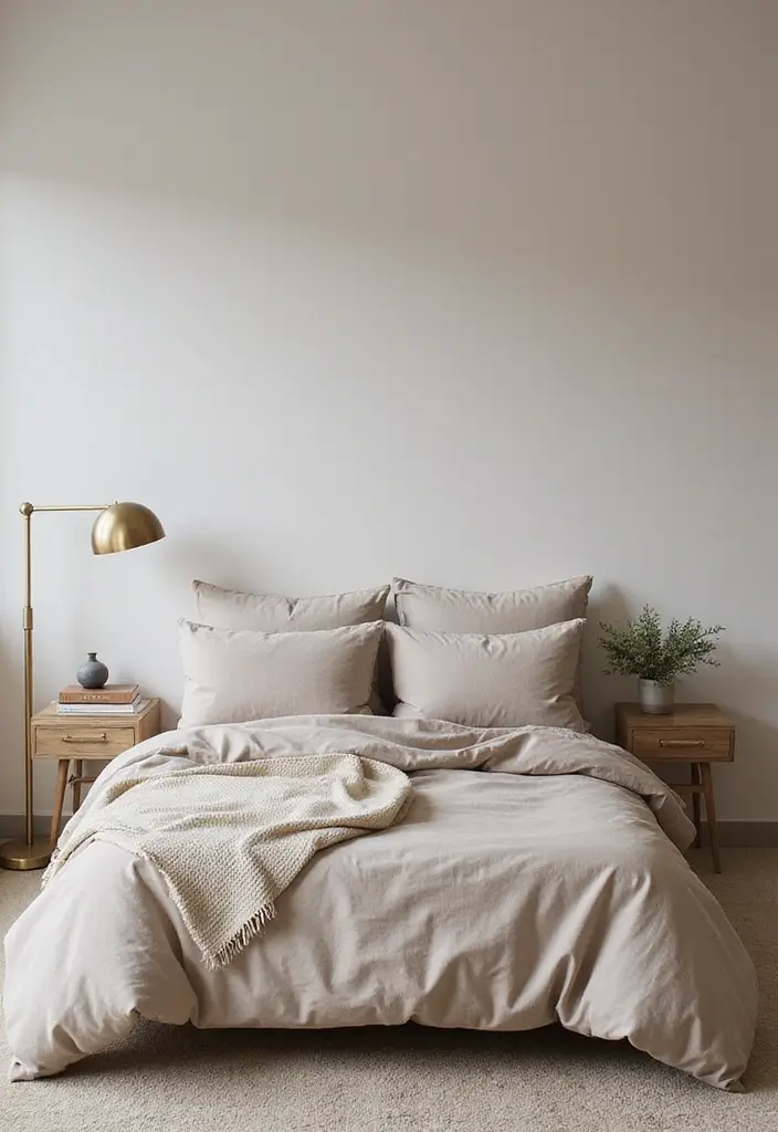25 Neutral Bedroom Decor Ideas That Feel Cozy & Balanced 22 25 Neutral Bedroom Decor Ideas That Feel Cozy & Balanced - 21. A Touch of Metal