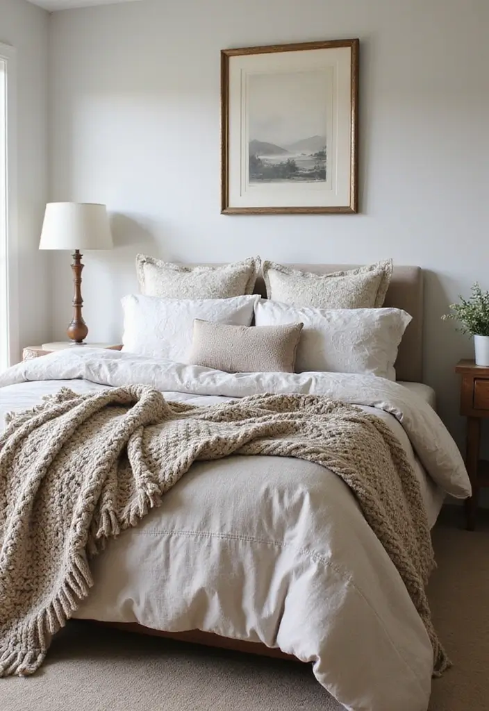 25 Neutral Bedroom Decor Ideas That Feel Cozy & Balanced 23 25 Neutral Bedroom Decor Ideas That Feel Cozy & Balanced - 22. Balancing Textures with Patterns