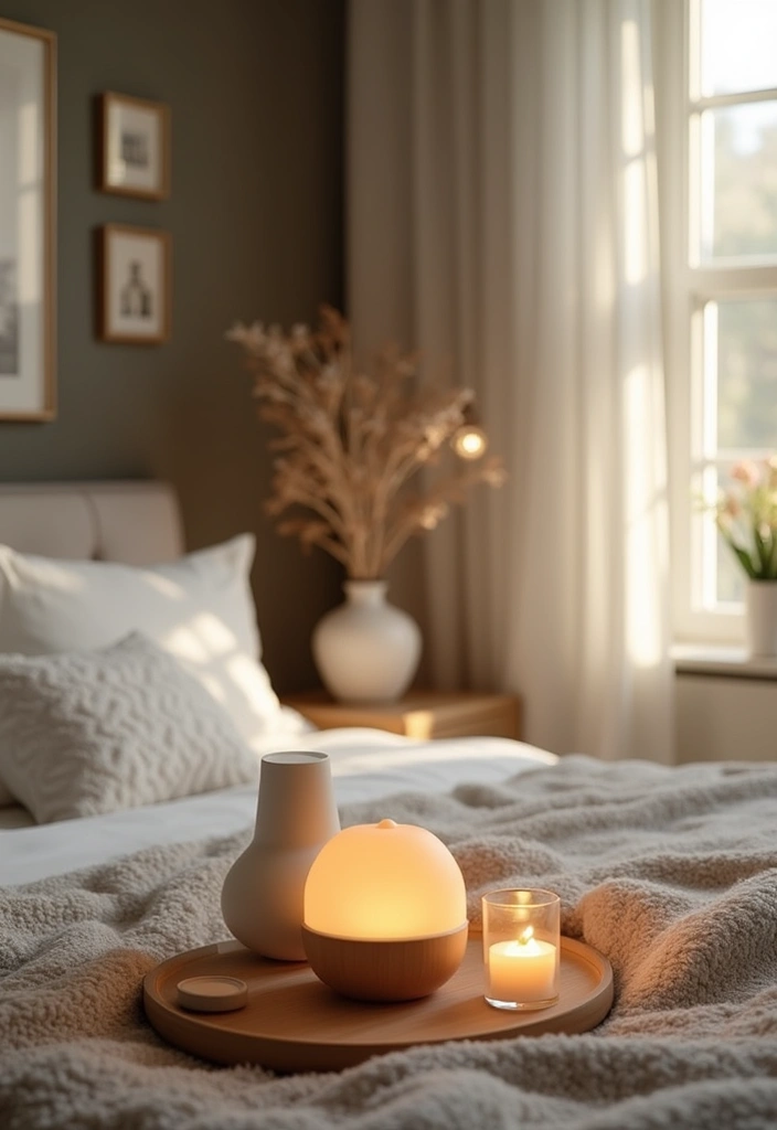 25 Neutral Bedroom Decor Ideas That Feel Cozy & Balanced 26 25 Neutral Bedroom Decor Ideas That Feel Cozy & Balanced - 25. Create a Cozy Atmosphere with Aroma