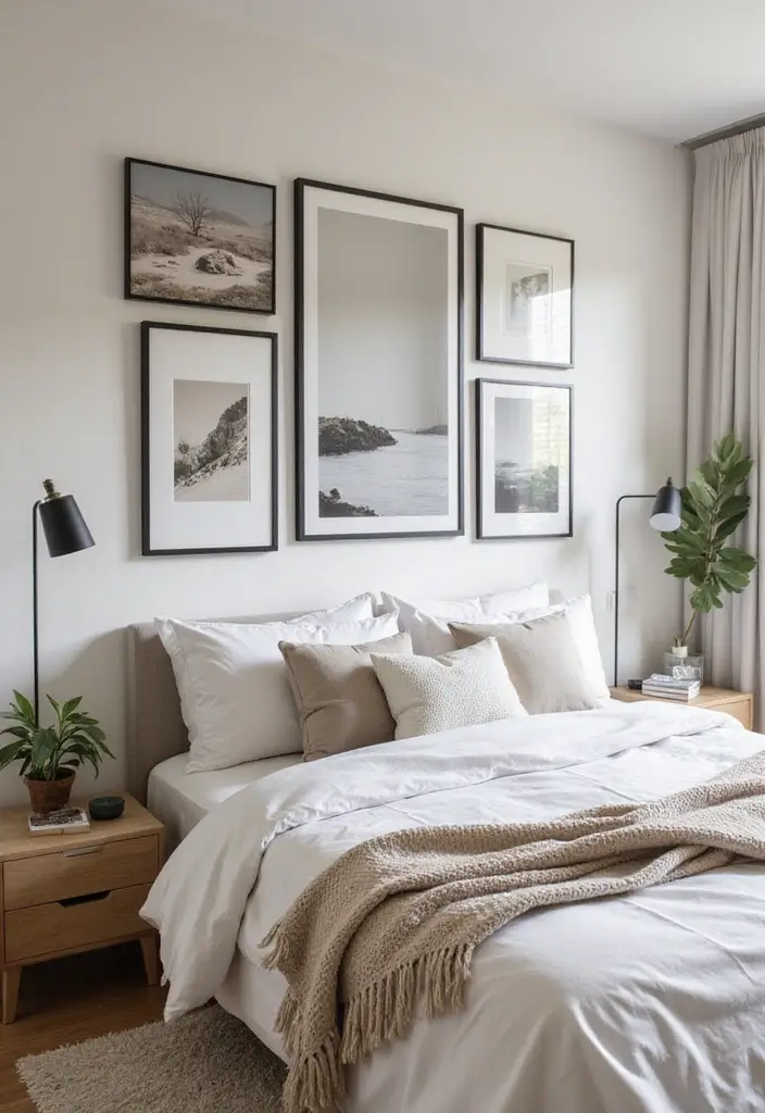 25 Neutral Bedroom Decor Ideas That Feel Cozy & Balanced 8 25 Neutral Bedroom Decor Ideas That Feel Cozy & Balanced - 7. Personal Touches with Wall Art