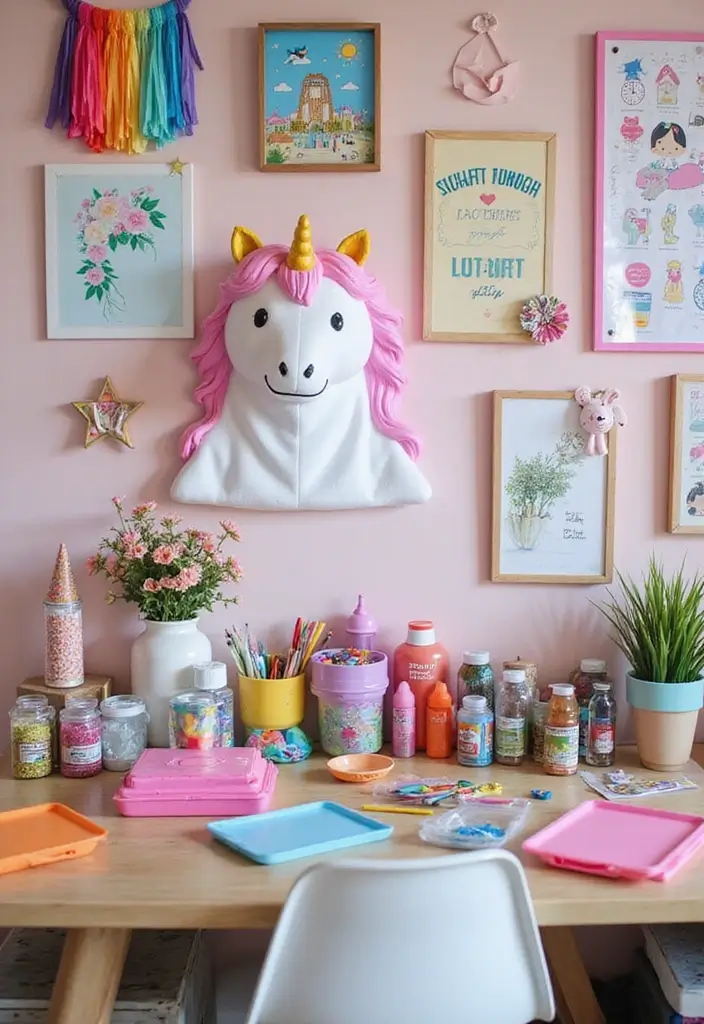 25 Unicorn Bedroom Ideas for Kid Rooms That Feel Magical - 21. Unicorn Themed Craft Area