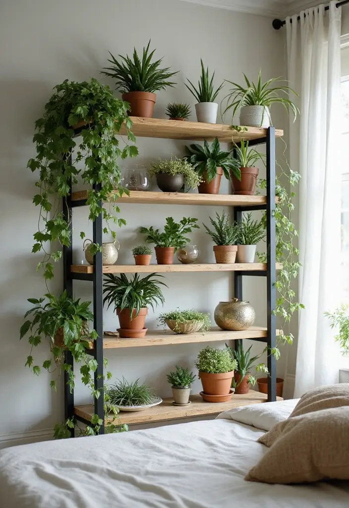 25 Vines in Bedroom Ideas That Bring Nature Indoors 11 25 Vines in Bedroom Ideas That Bring Nature Indoors - 10. Shelf Gardens