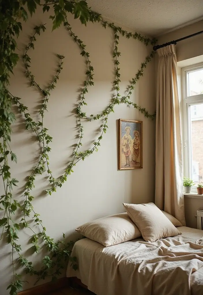 25 Vines in Bedroom Ideas That Bring Nature Indoors 16 25 Vines in Bedroom Ideas That Bring Nature Indoors - 15. Natural Wall Art
