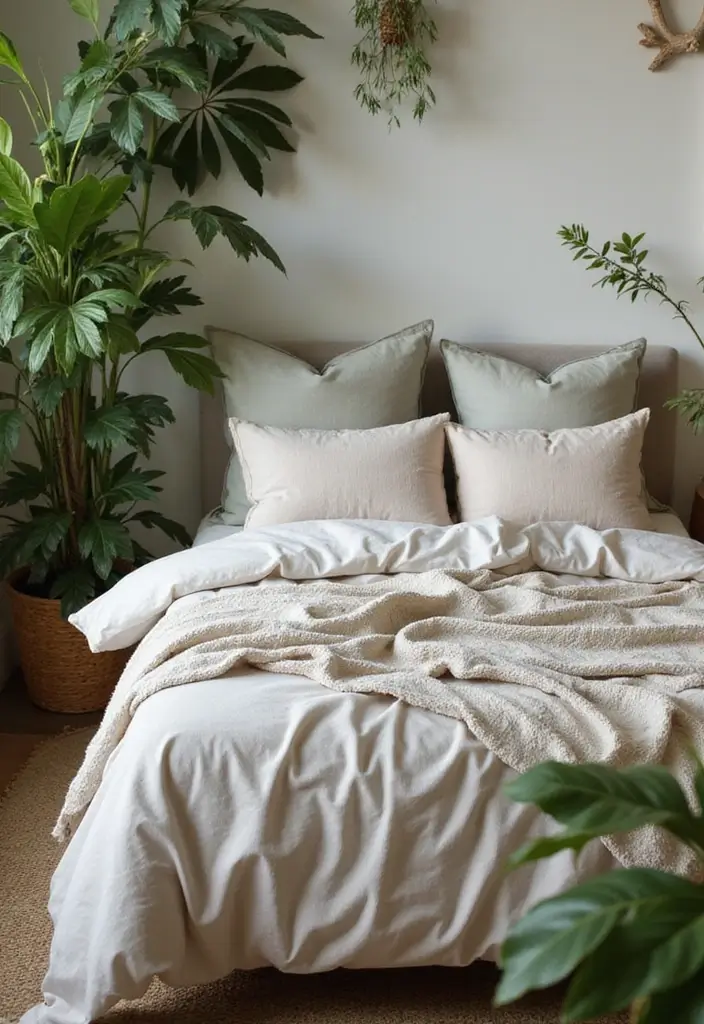 25 Vines in Bedroom Ideas That Bring Nature Indoors 21 25 Vines in Bedroom Ideas That Bring Nature Indoors - 20. Nature-Inspired Bed Linens