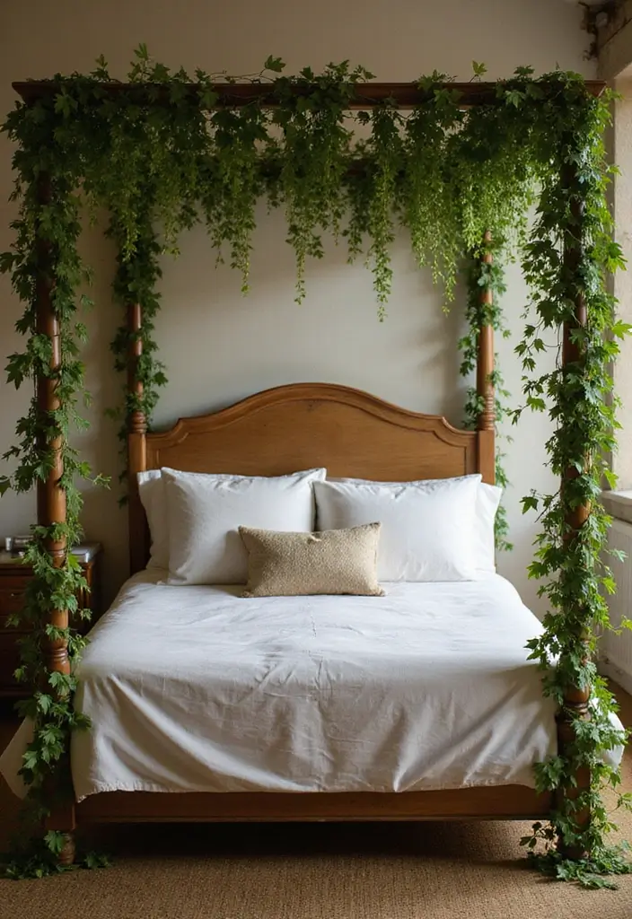 25 Vines in Bedroom Ideas That Bring Nature Indoors 9 25 Vines in Bedroom Ideas That Bring Nature Indoors - 8. Green Bed Canopy
