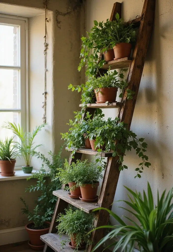 25 Vines in Bedroom Ideas That Bring Nature Indoors 10 25 Vines in Bedroom Ideas That Bring Nature Indoors - 9. Vintage Ladder Display