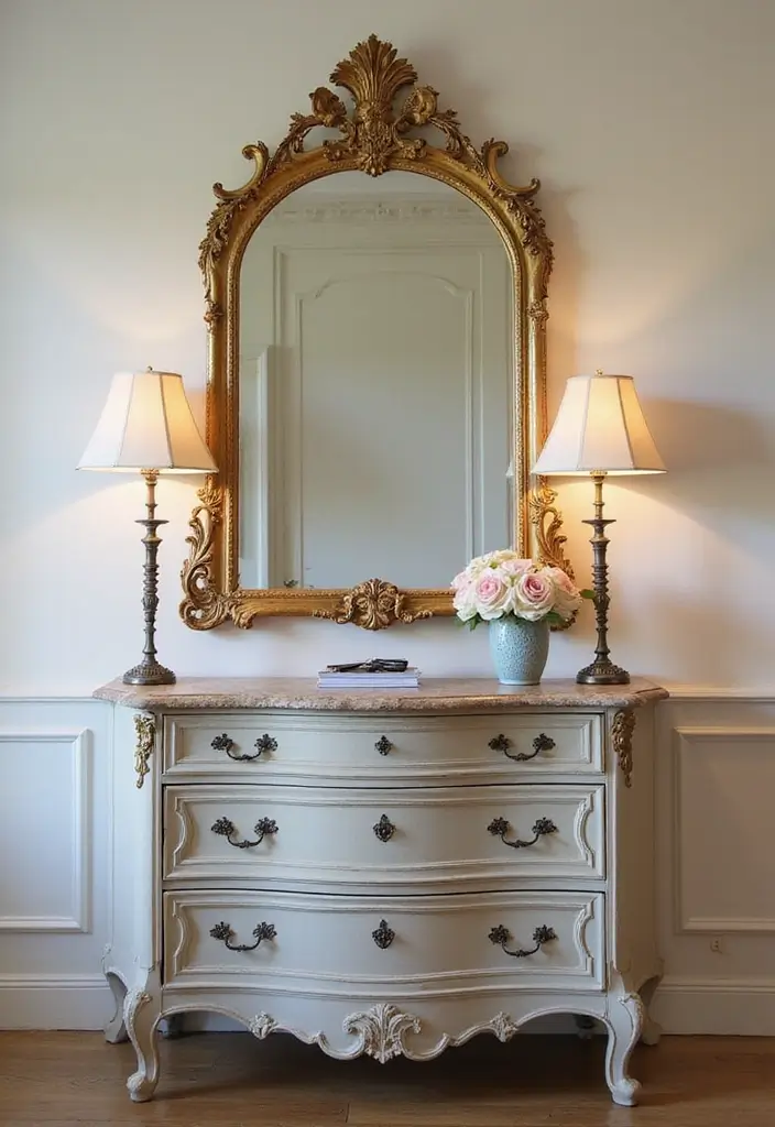 30 Bedroom Dressing Mirror Ideas That Add Light & Depth 2 30 Bedroom Dressing Mirror Ideas That Add Light & Depth - 1. Ornate Gold Framed Mirror