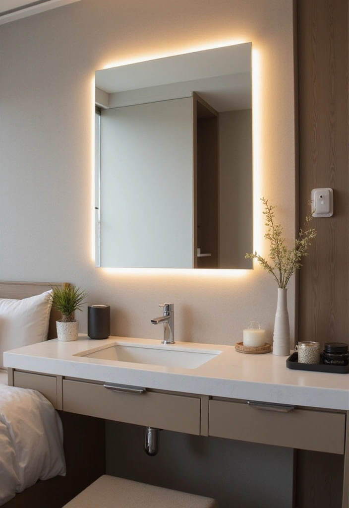 30 Bedroom Dressing Mirror Ideas That Add Light & Depth 11 30 Bedroom Dressing Mirror Ideas That Add Light & Depth - 10. Mirrors with LED Lighting