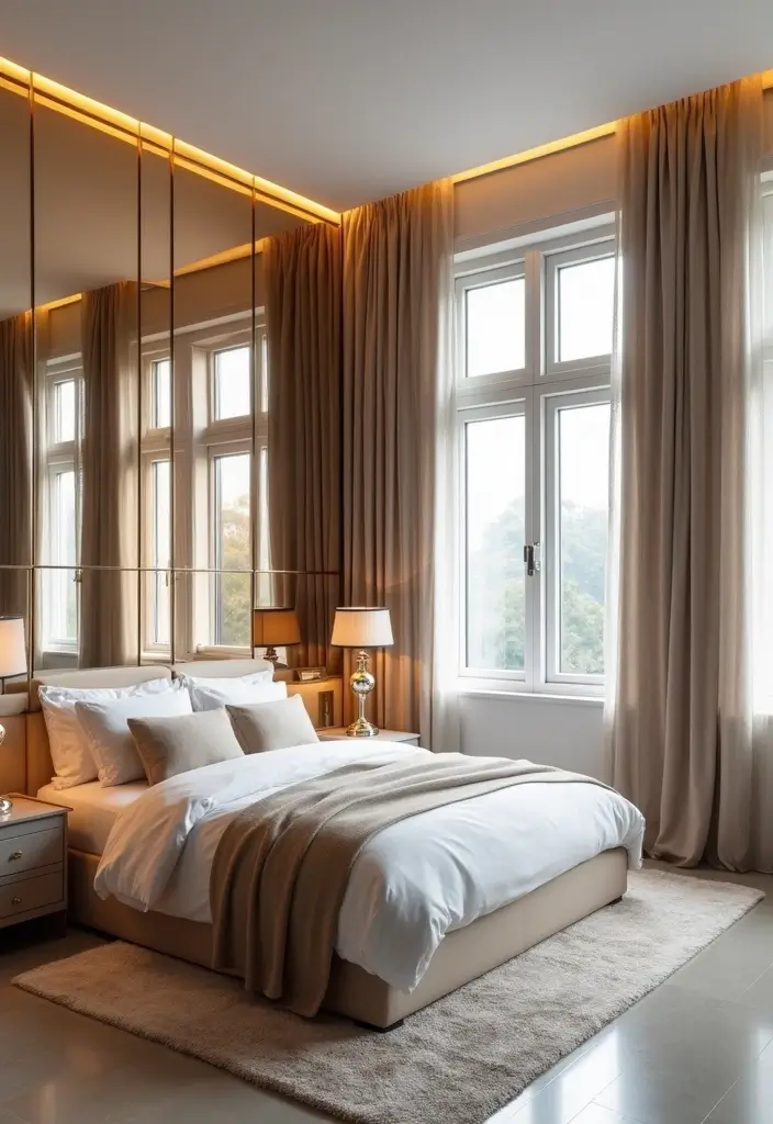 30 Bedroom Dressing Mirror Ideas That Add Light & Depth 17 30 Bedroom Dressing Mirror Ideas That Add Light & Depth - 16. Mirrored Wallpaper