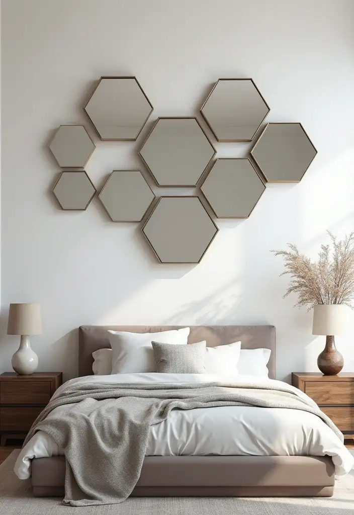 30 Bedroom Dressing Mirror Ideas That Add Light & Depth 21 30 Bedroom Dressing Mirror Ideas That Add Light & Depth - 20. Hexagonal Mirrors