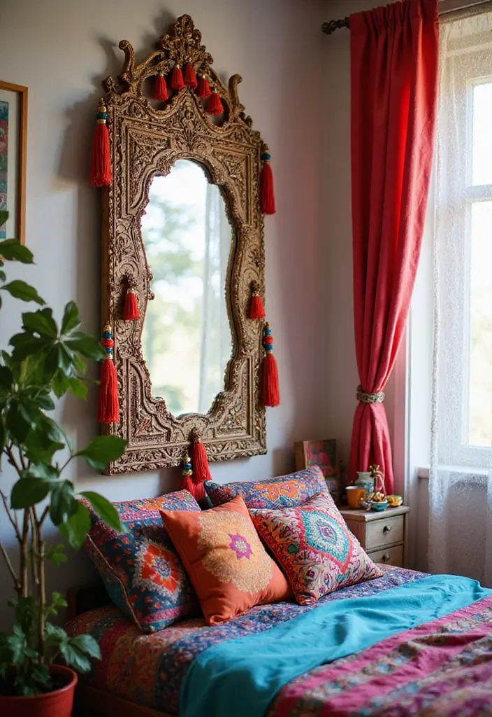 30 Bedroom Dressing Mirror Ideas That Add Light & Depth 24 30 Bedroom Dressing Mirror Ideas That Add Light & Depth - 23. Bohemian Mirrors