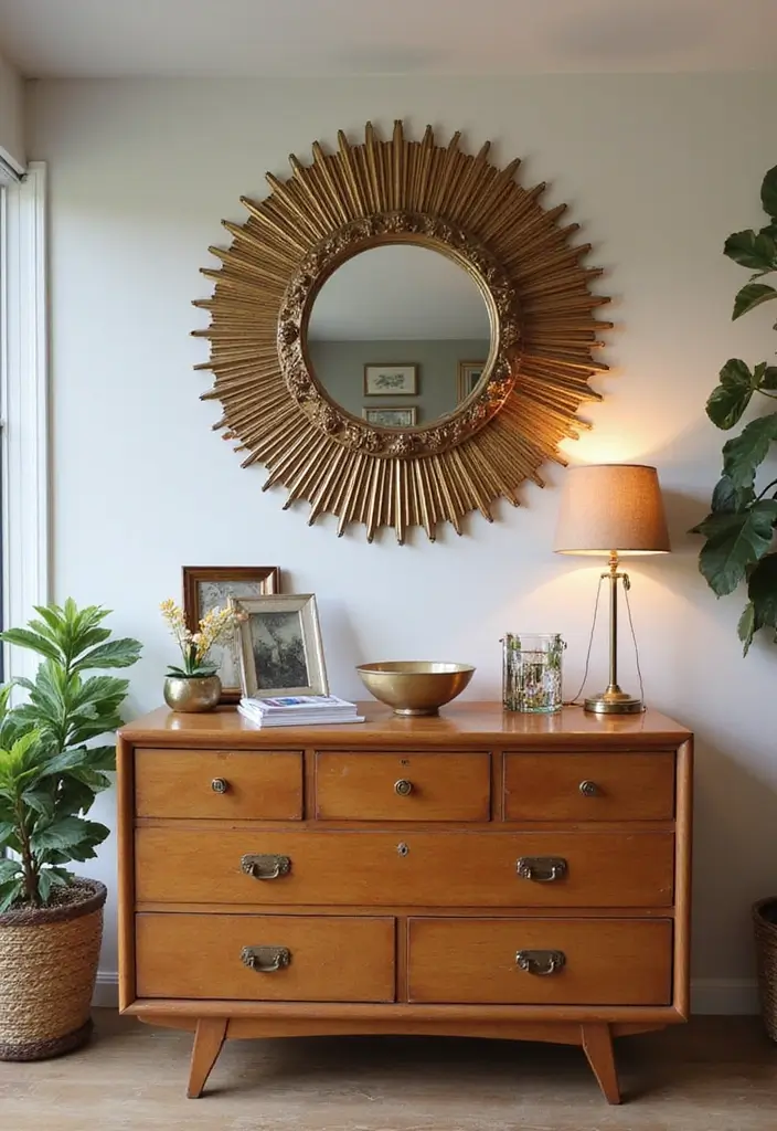 30 Bedroom Dressing Mirror Ideas That Add Light & Depth 28 30 Bedroom Dressing Mirror Ideas That Add Light & Depth - 27. Vintage Sunburst Mirrors
